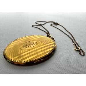 Vintage La Mode 12K Gold Filled Oval Locket Necklace Monogram Pendant